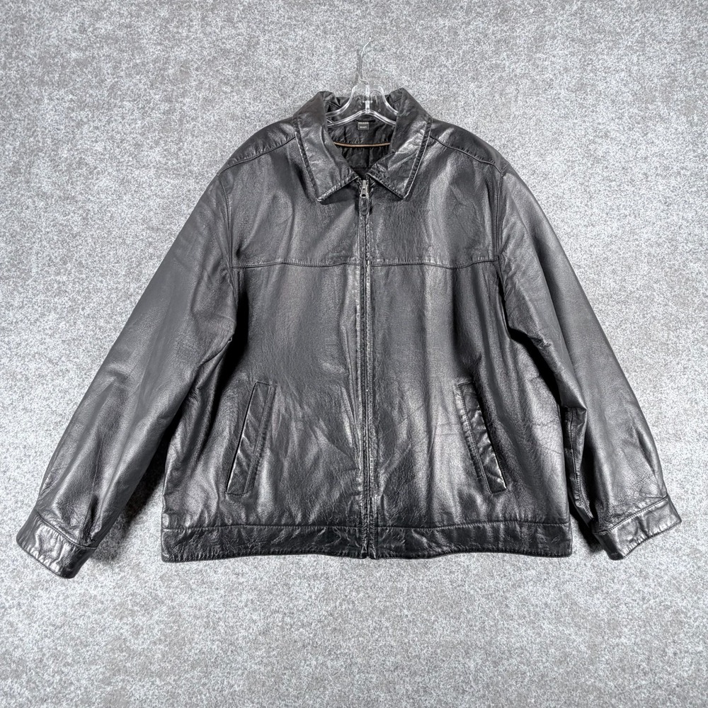St Johns Bay Bomber Jacket Mens XL Black Leather Full Zip Stylish Quilted Lined